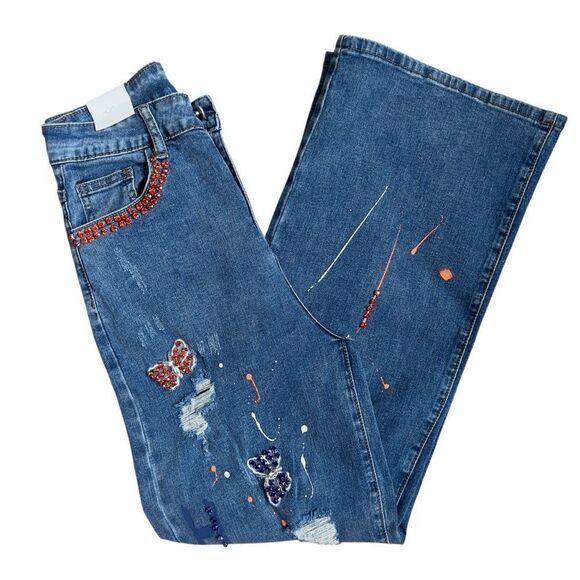 MÁS FASHION Embellished Wide Leg Jeans Size M - Picture 6 of 11